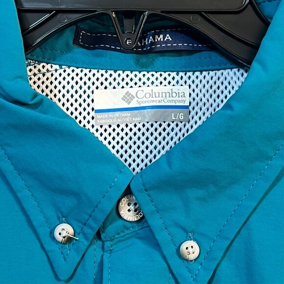 3 Columbia Bahama PFG Breathable Long Sleeve Button Down Shirt (Men's L) Blue - Picture 8 of 16